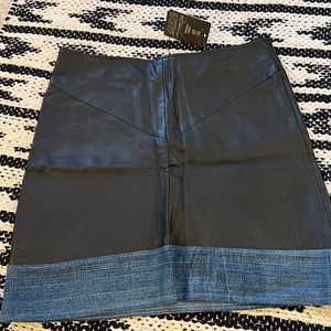 Black leather and denim skirt